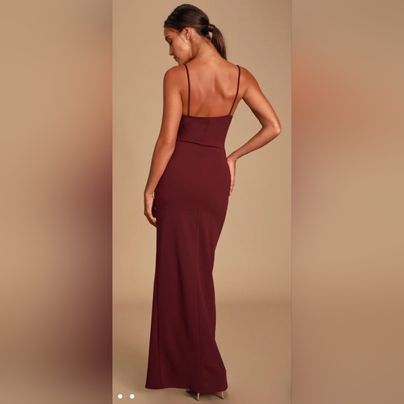 Burgundy Ruched Surplice Maxi Dress - Picture 3 of 6